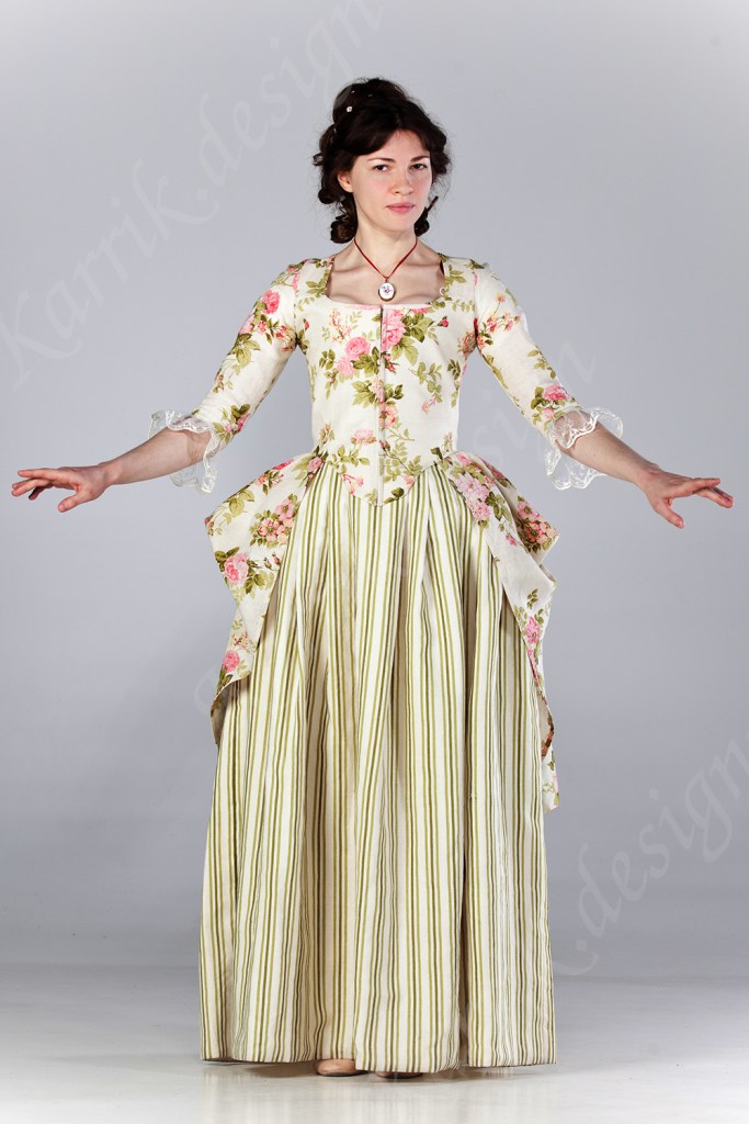 tury polonaise dress with roses and stripes