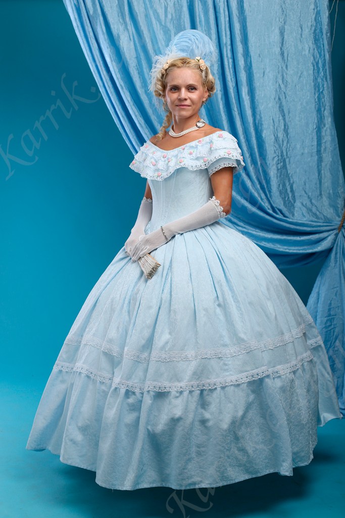 19th century blue women's evening dress