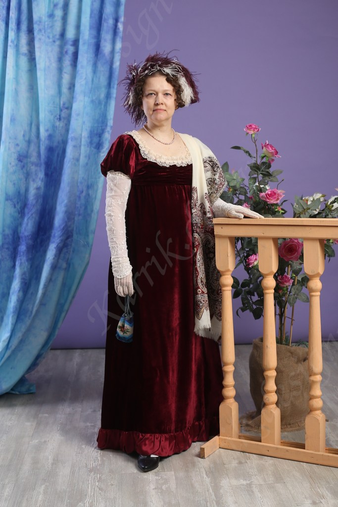 19th century empire dress burgundy velvet