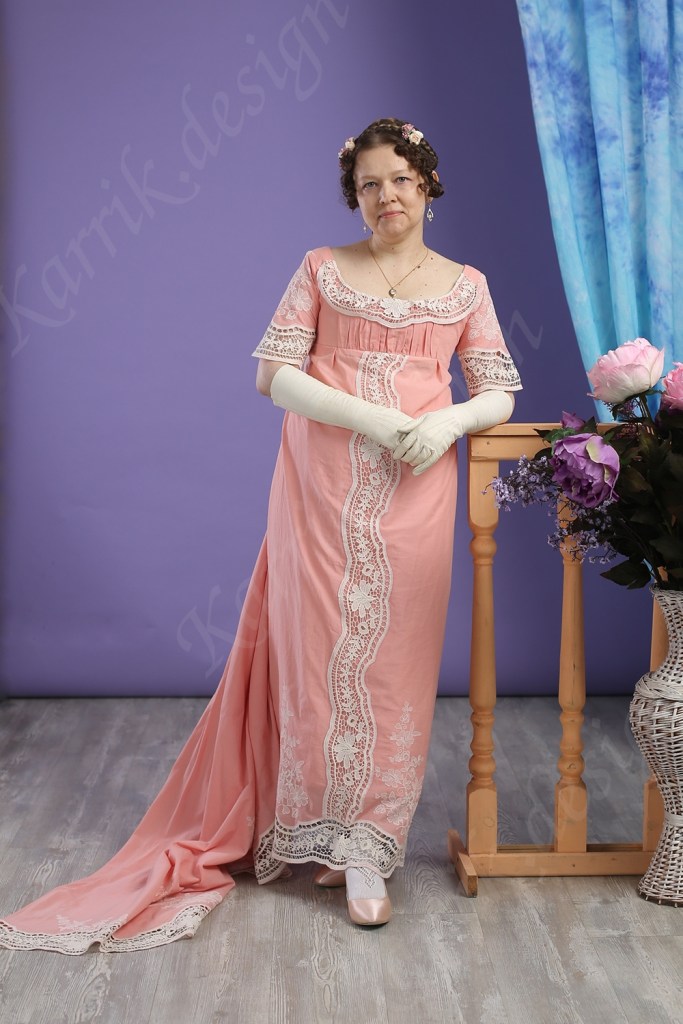 19th century empire pink ball gown cotton dress