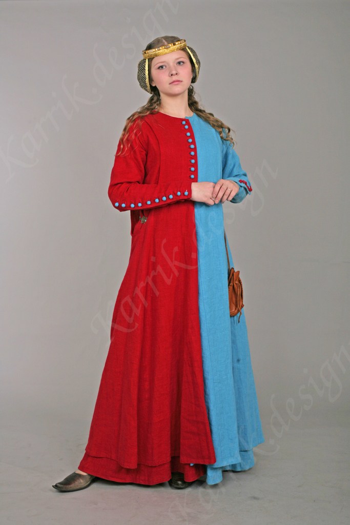 Middle Ages mi-party dress red and blue
